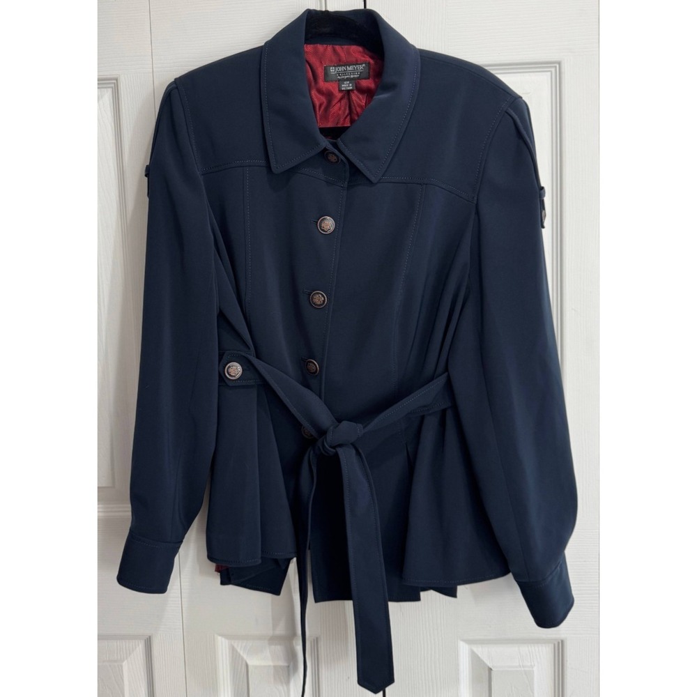 John Meyer Peplum Jacket Women's 16W Navy‎ Blue belted Long Sleeve Winter Wrap